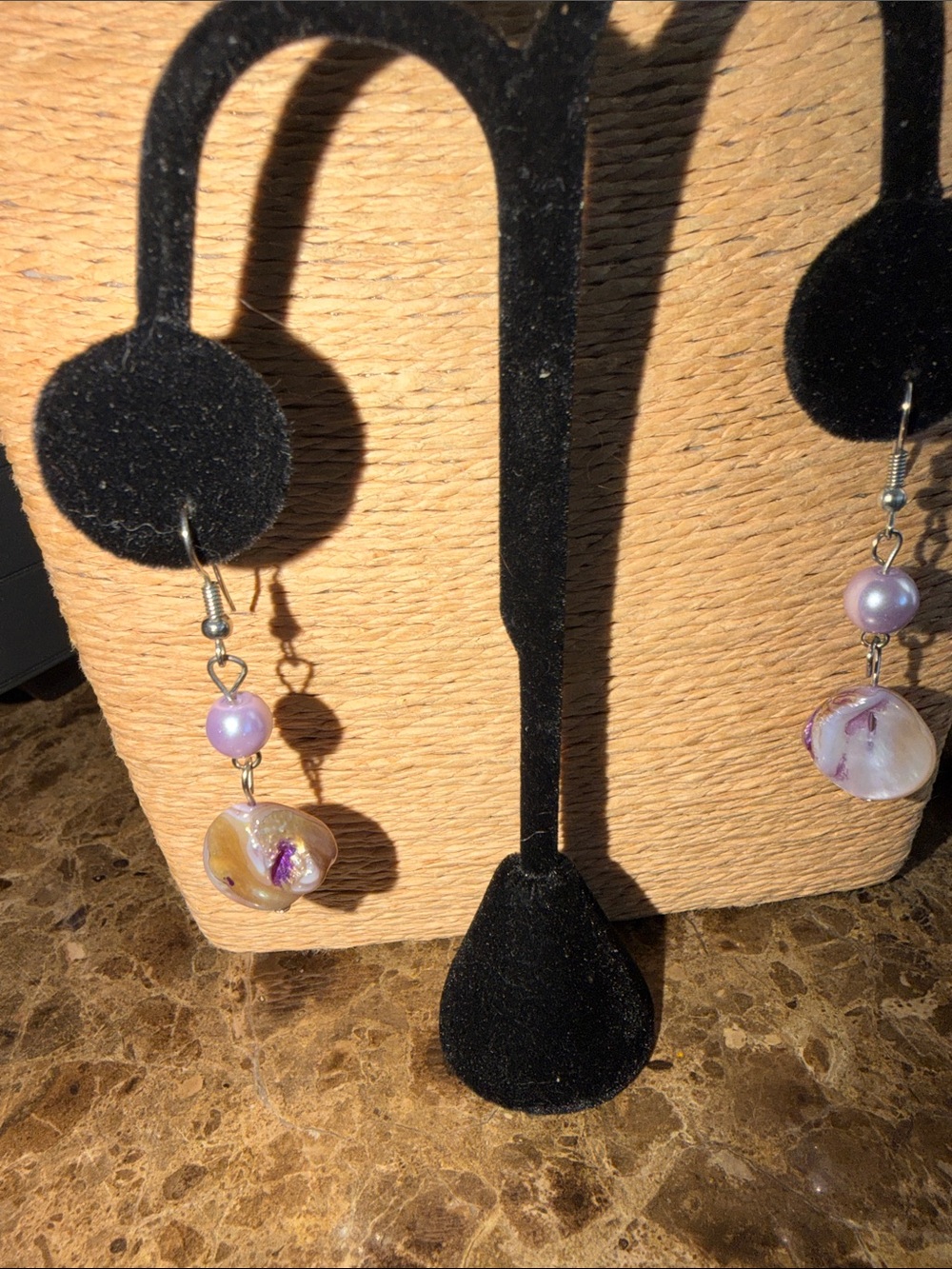 Handmade light lavender and White mother of pearl shells Dangle Earrings